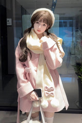 First Snow Bear Bowknot Scarf Design Sweet Japanese Lolita Coat 4 Colors - Pink - 1