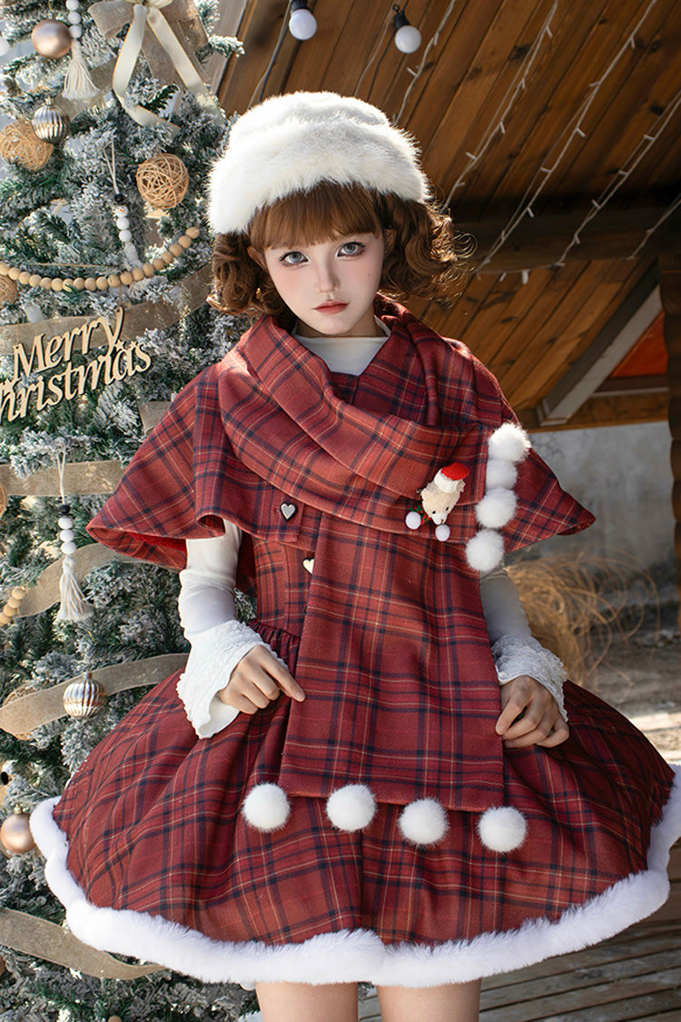 Red Striped Plaid Print Fall Winter Fishbone Sweet Corset Lolita Dress 2 Versions - Product - 14