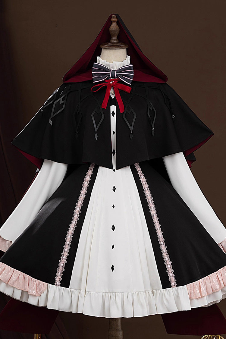 Black Yog-Sothoth’s Courtyard Cosplay Tereboka Little Reaper Long Sleeves Ruffle Cardigan Bowknot Lace Hooded Gothic Lolita Dress Set - Black - 1