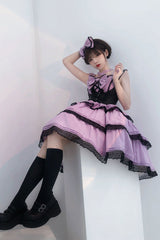 Purple First Love Triple-Layered Ruffle Bowknot Lace Sweet Lolita Jsk Dress - Product - 2