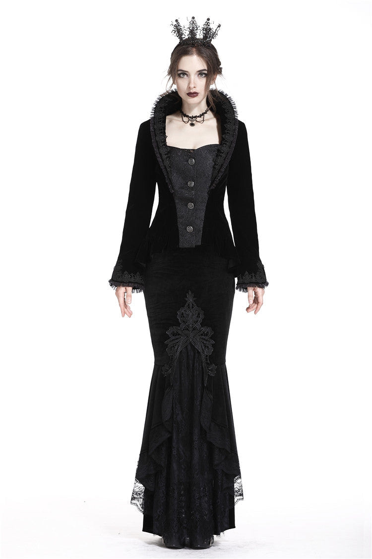 Black Velour Lace Spliced Women's Gothic Mermaid Maxi Skirt - Product - 5