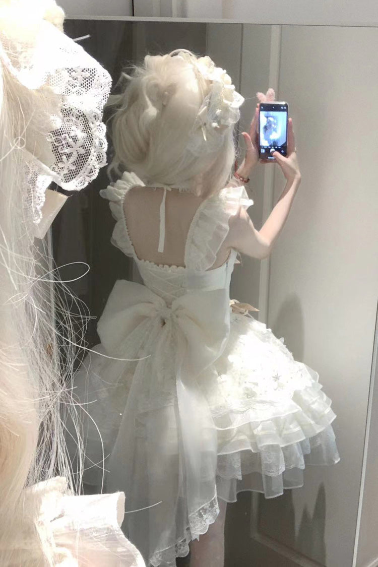 Ivory [First Love] Multi-Layered Ruffle Bowknot Lace-Up Sweet Elegant Princess Lolita Jsk Dress - Product - 6