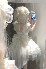 Ivory [First Love] Multi-Layered Ruffle Bowknot Lace-Up Sweet Elegant Princess Lolita Jsk Dress - Product - 6