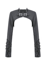 Black PU Leather Long Sleeves Buckled Strap Zippered Women's Punk Shrug - Product - 3