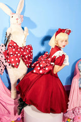 Red/White Polka Dot Print Bowknot Shaped Sweet Lolita Backpack - Product - 8