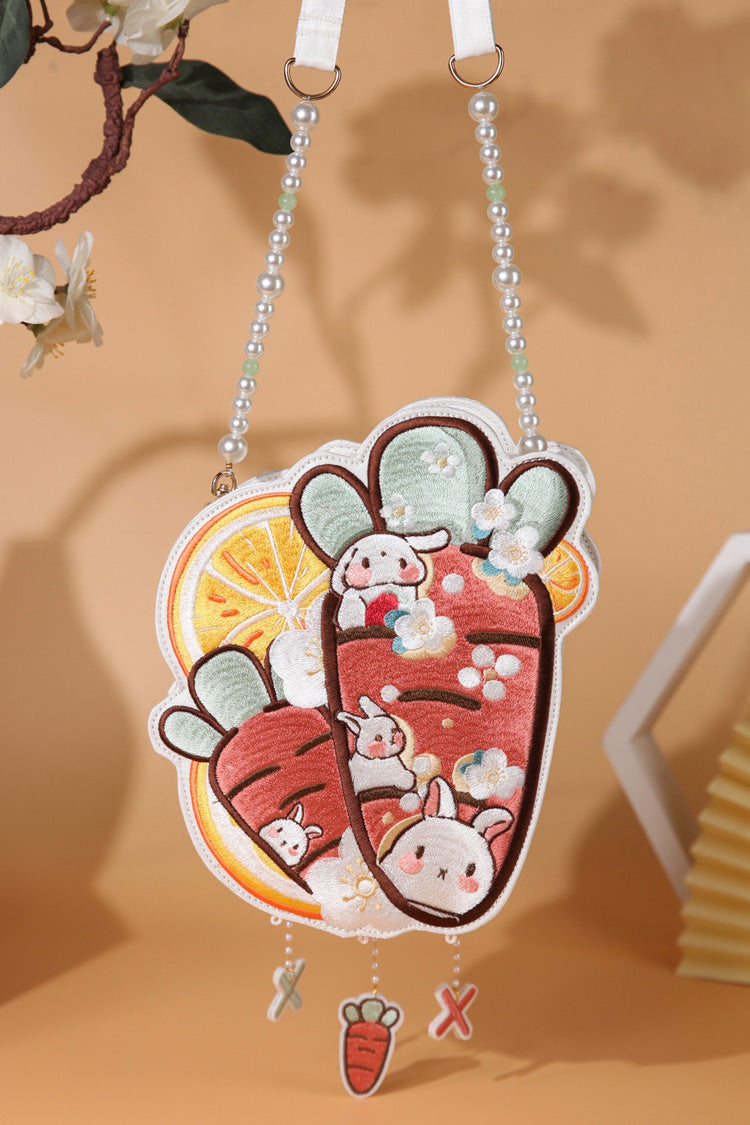 Multi-Color Rabbit Carrot Lemon Embroidery Sweet Lolita Crossbody Bag - Product - 4