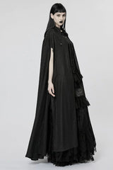 Black Mesh Lapel Collar Lace Jacquard Womens Gothic Cloak - Product - 3