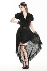 Black Women's Gothic Princess High Waisted Lace Lace-Up Buckled High/Low Tail Hem Maxi Skirt - Product - 6