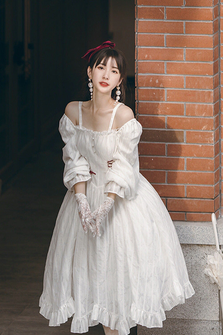 White Roman Covenant Boat Neck Long Sleeves Ruffle Classic Lolita Dress - Product - 13