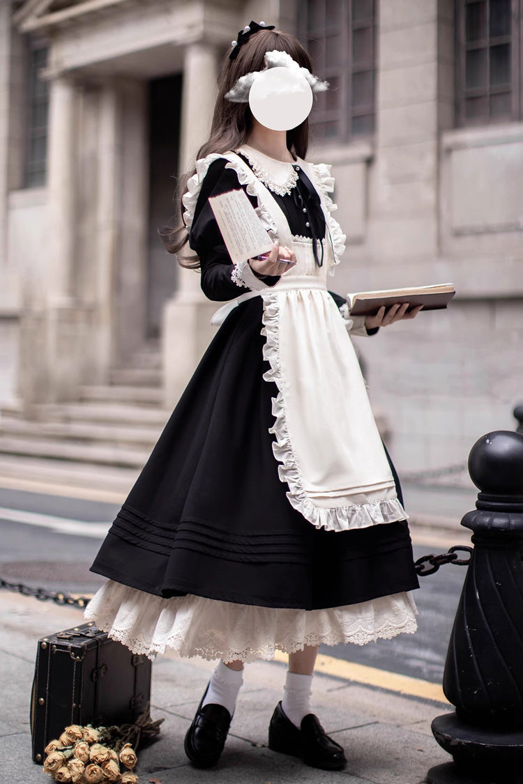Black [Angelina] Doll Collar Long Sleeves Ruffle Bowknot Classic Vintage Elegant Lolita Dress - Product - 5