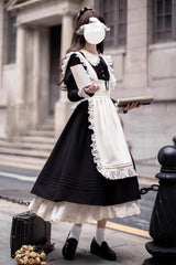 Black [Angelina] Doll Collar Long Sleeves Ruffle Bowknot Classic Vintage Elegant Lolita Dress - Product - 5