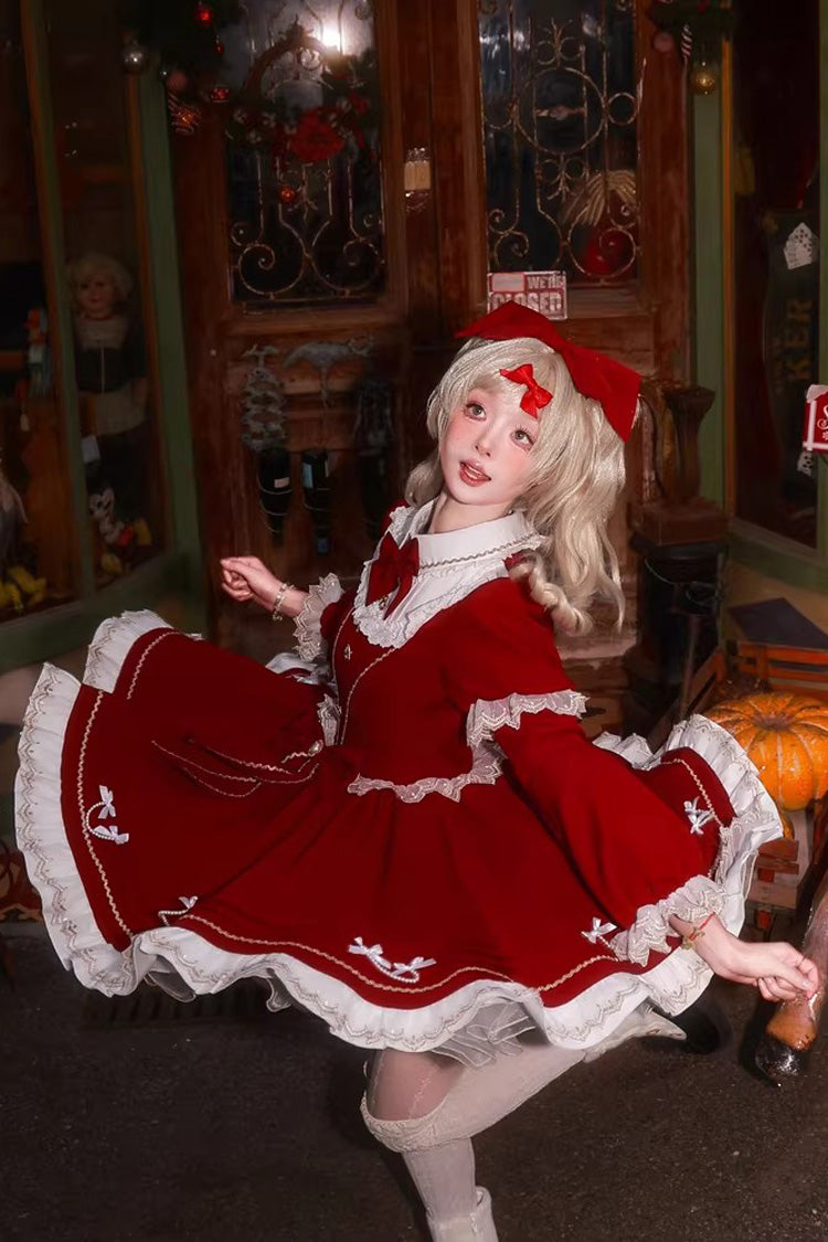 Red [Miss Flando of the New Year] Long Sleeves Ruffled Bow Sweet Lolita Dress - Product - 9