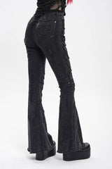 Black Zipper Pleated Women's Punk Flared Pants - Product - 7