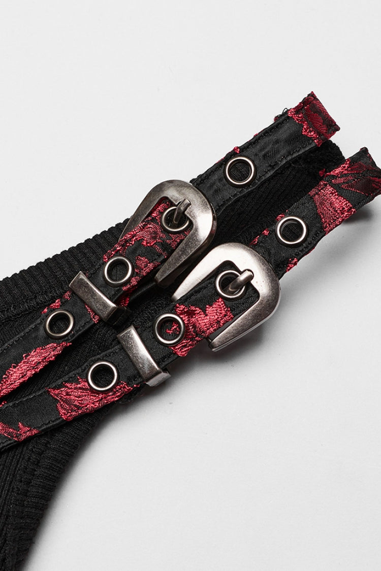 Steampunk Sleeveless Jacquard Print Metal Buckle Strap Metal Zipper Hollow Lace-Up Women's Vest 4 Colors - Product - 29