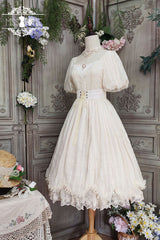 Ivory Elegant Vintage Square Collar Short Sleeves Multi-Layer Ruffled Classic Lolita OP Dress - Product - 3