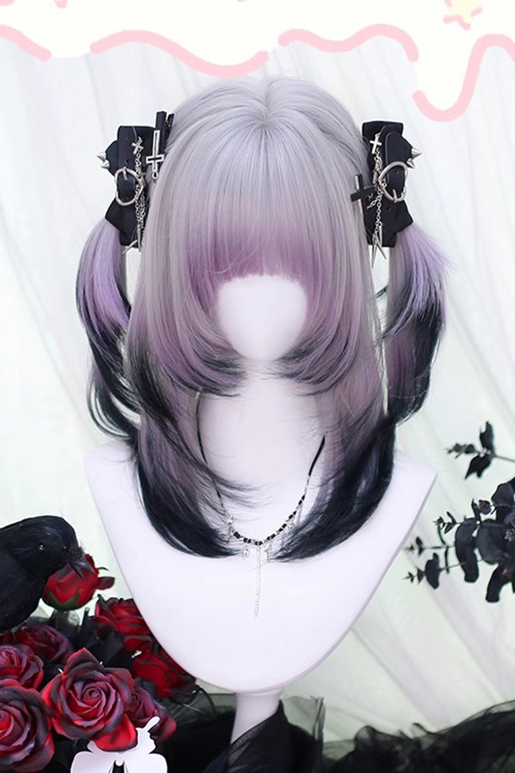 Purple Gradient Air Bangs Bob Sweet Lolita Short Wig - Purple - 1