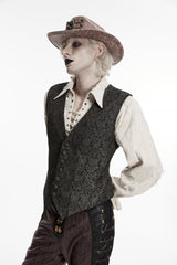 Black V Collar Jacquard Slim Men's Gothic Retro Vest - Product - 6