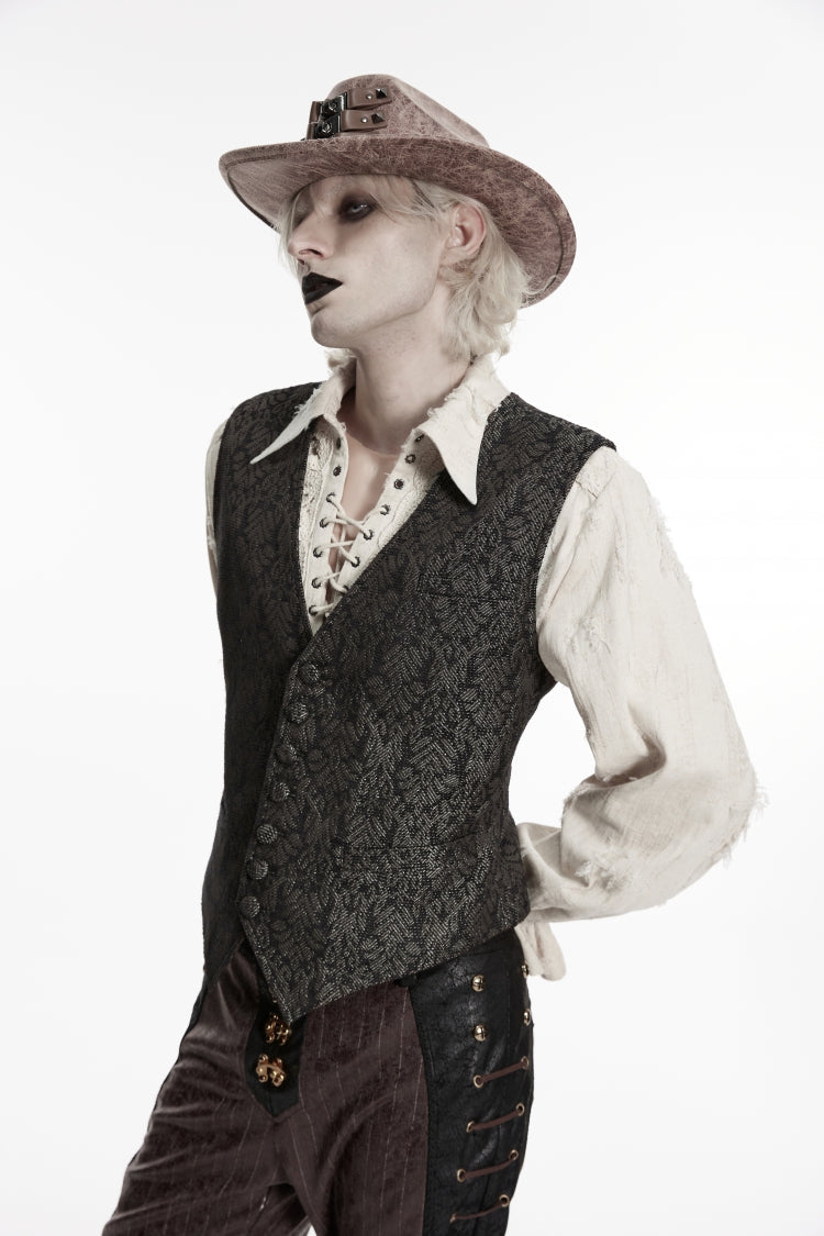 Black V Collar Jacquard Slim Men's Gothic Retro Vest - Product - 6