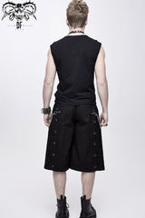 Black Chest Lace Up Splice Coarse Grain Men's Punk Vest - Product - 5