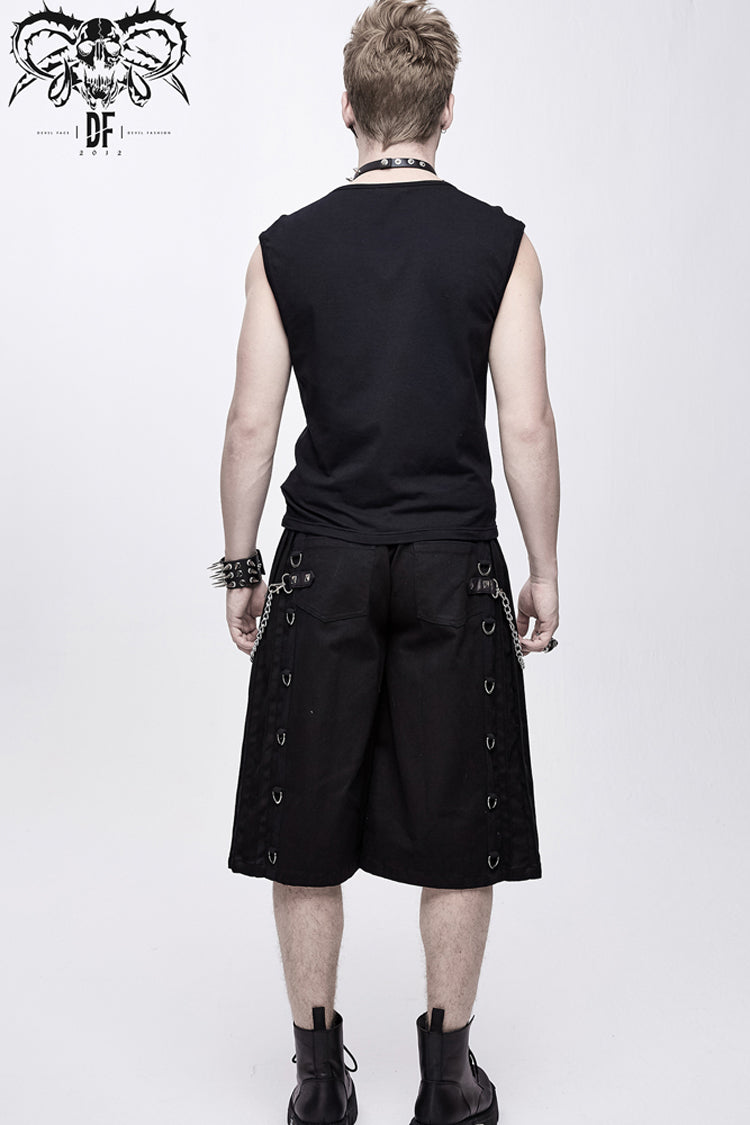 Black Chest Lace Up Splice Coarse Grain Men's Punk Vest - Product - 5