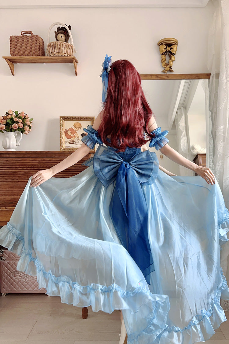 Blue [Mermaid Princess] Ruffle Hanayome Bowknot Sweet Elegant Lolita Jsk Dress Set - Product - 5