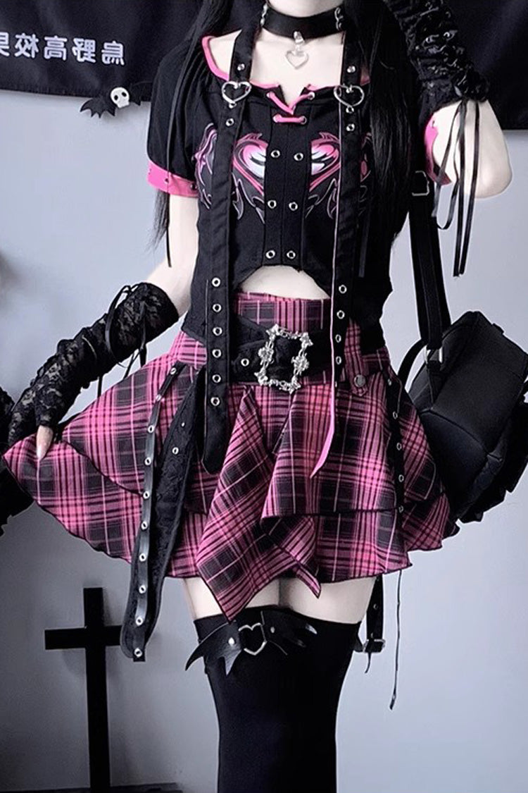 Purple Print Irregular Punk Handsome Cool Lolita Skirt - Purple - 1