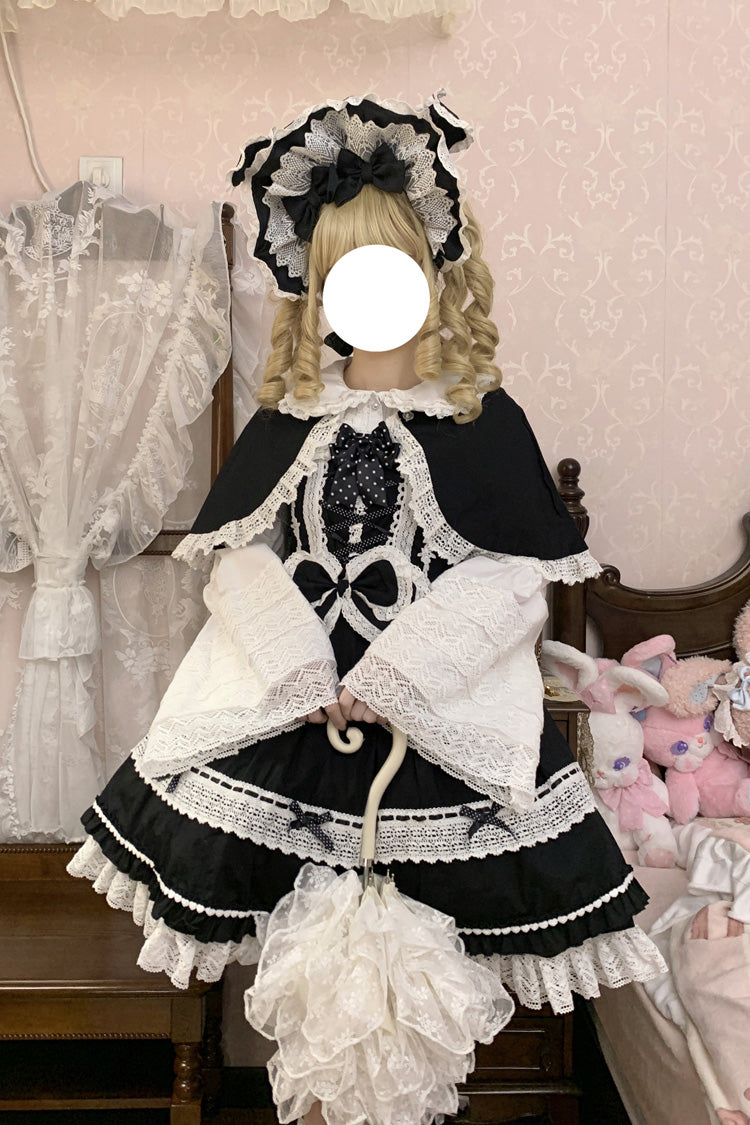 Black/White [Bobo Bunny Doll] Ruffled Bow Lace-Up Sweet Lolita Jsk Dress - Product - 3