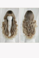 Stellar Glow Brown-Gold Balayage Lazy Vibe Long Big Wavy Wig with Blunt Bangs - Product - 7