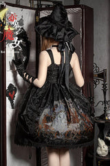 Black Lace Ruffled Organza Material Witch High Waisted Gothic Lolita JSK Dress - Product - 3