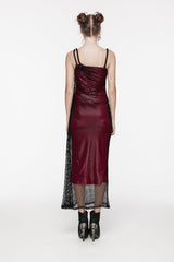 Red Off Shoulder Spliced Slim Mesh Strappy Eyelet Women's Gothic Jsk Dress - Product - 3