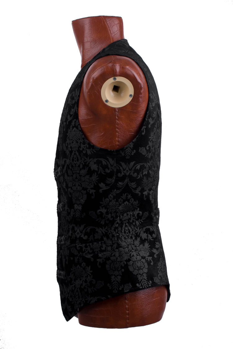 Black Retro Jacquard Front Woven Strap Metal Button Men's Gothic Vest - Product - 10