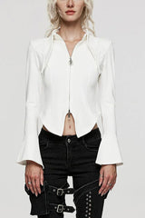 White Bat Collar Long Trumpet Sleeves Slim Womens Gothic Blouse - White - 1