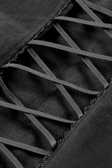 Black Lapel Collar Long Sleeves Lace-Up Irregular Bouble-breasted Buckle-up Women's Gothic Coat - Product - 15