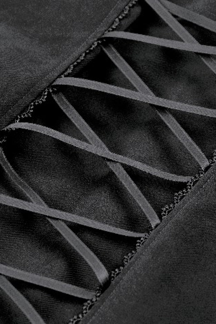 Black Lapel Collar Long Sleeves Lace-Up Irregular Bouble-breasted Buckle-up Women's Gothic Coat - Product - 15