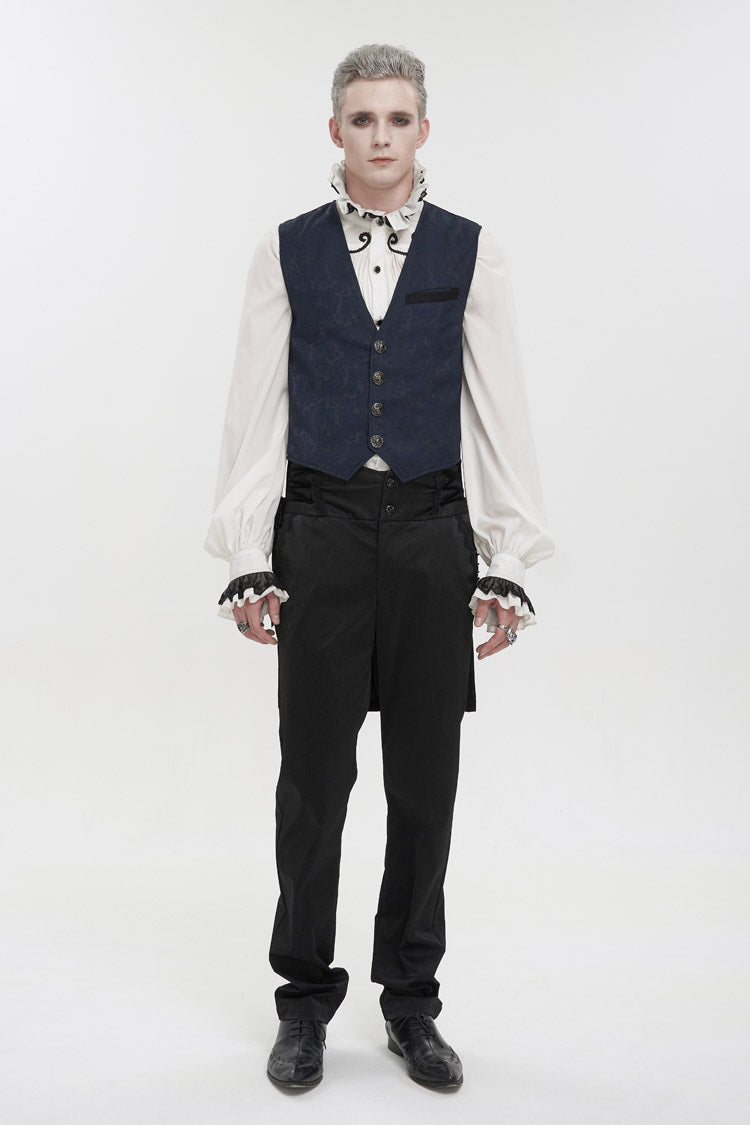 Blue Stylish Retro Print Non-Stretch Fit Mid-Century Men's Gothic Tuxedo Vest - Product - 4