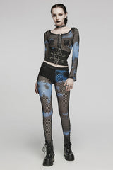 Long Sleeves Hollow Stitching Tie-dyed Womens Steampunk Short T-Shirt 3 Colors - Product - 12