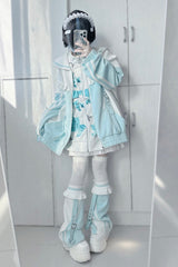Jirai Kei Long Sleeves Ruffle Color Matching Zipper Coat 3 Colors - Product - 7