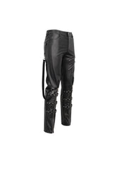 Black Removable Right Side Zipper Faux Leather Men's Punk Pants - Product - 7