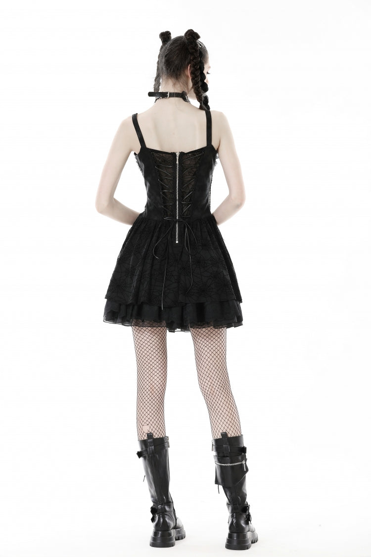 Black Cross Spider Mesh Buckled Zippered Women's Punk Slip Dress - Product - 4