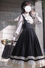 Black [Hathaway] Ruffle Bowknot Lace Elegant Lolita Jumper Dress - Product - 7