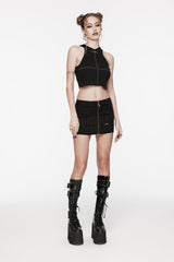 Black Patchwork Slim Fit Mesh Zippered Eyelet Women's Punk Cool Skirt - Product - 5