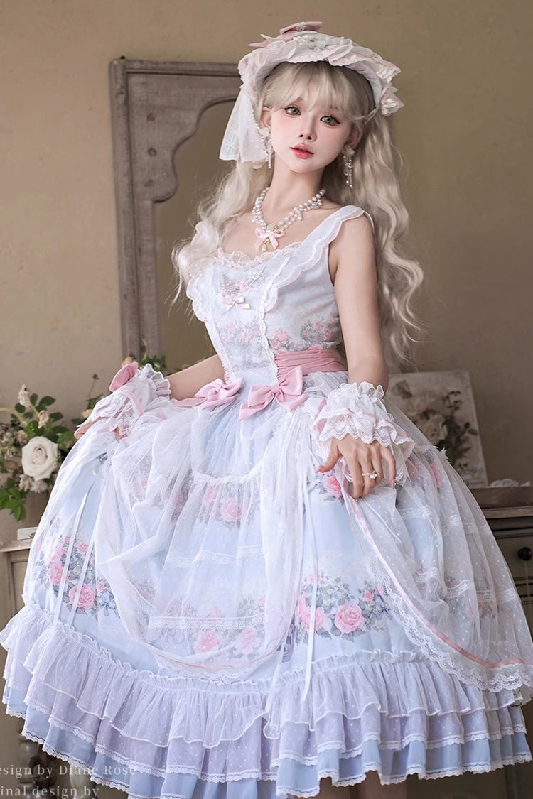 Multi-Color [Rose Flower Cage] Print Ruffle Bowknot Sweet Elegant Lolita Jsk Dress - Product - 4