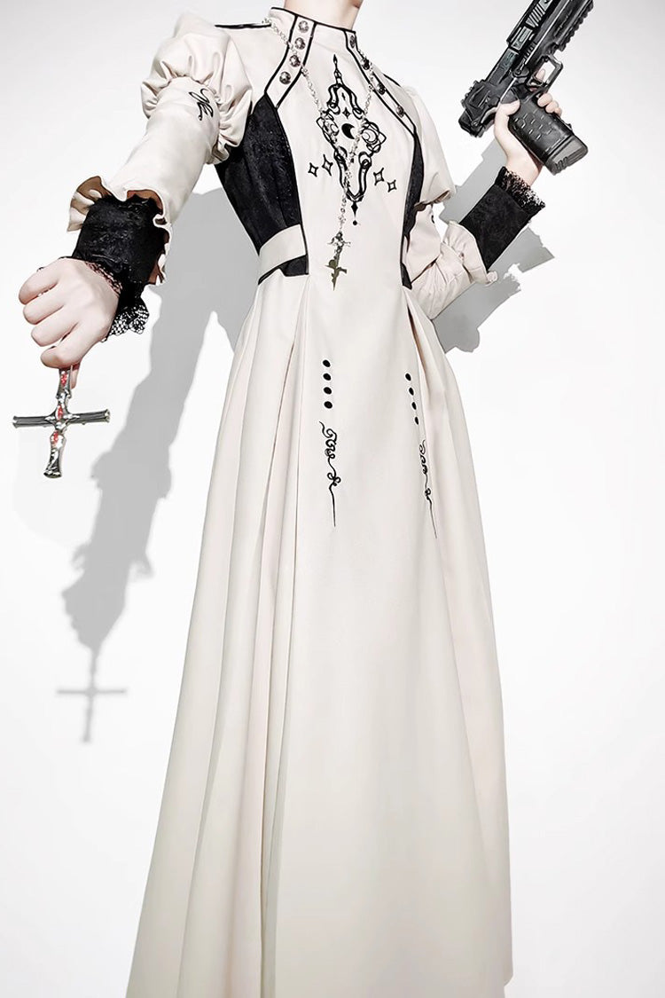 White Long Sleeves Moon Talisman Print Gothic Lolita Long Dress - Product - 8