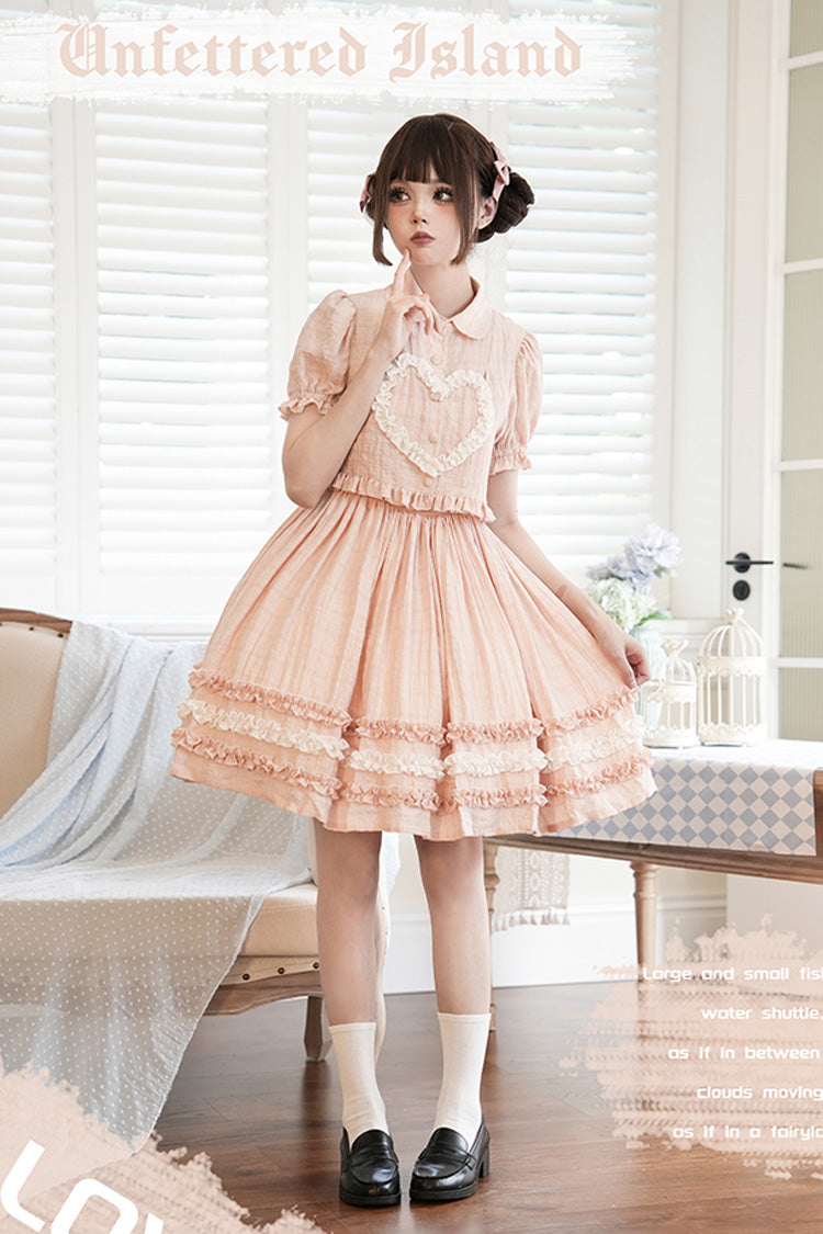 [Buji Island] Sleeveless Ruffle Bowknot Sweet Lolita Jsk Dress 4 Colors - Pink - 7
