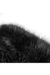 Black Fur Hood Front Fuzzy Ball Bandage Long Women's Gothic Cloak - Product - 9
