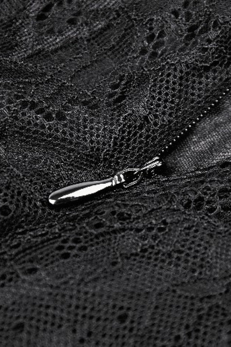 Black Lace-Up Mesh Spliced Lace Women's Gothic Fishtailed Skirt - Product - 15