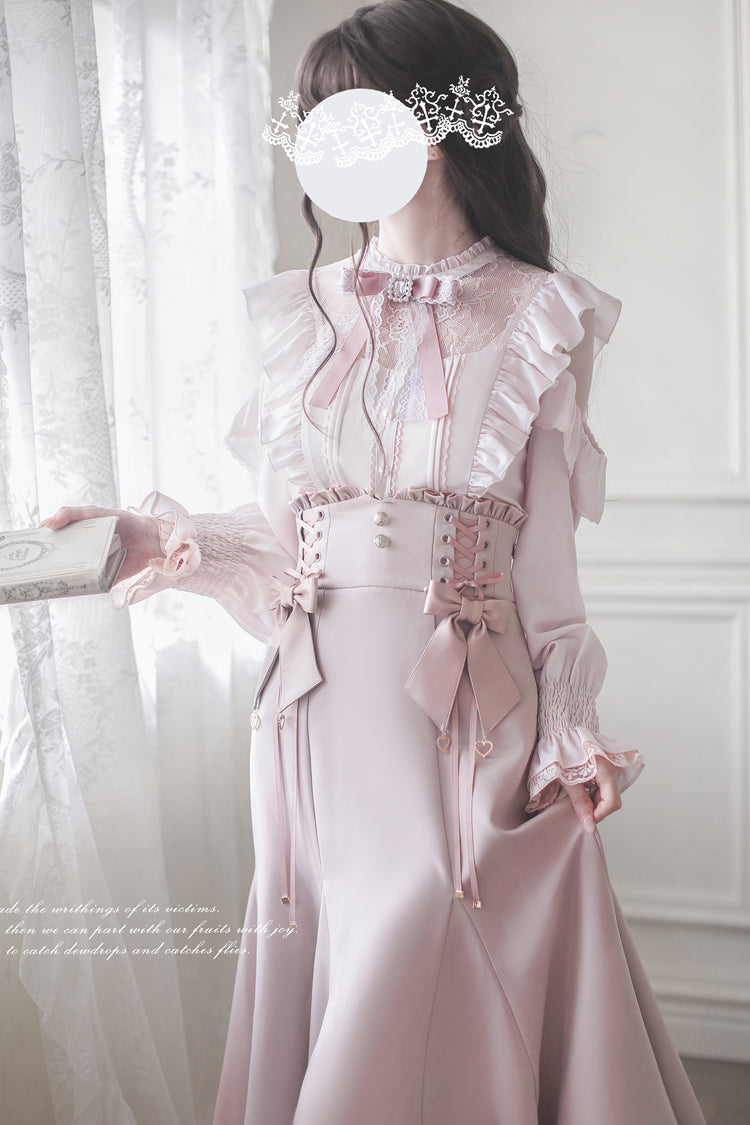 Pink Ruffle Bowknot Slim Sweet Elegant Lolita Fishtail Skirt Dress - Product - 9
