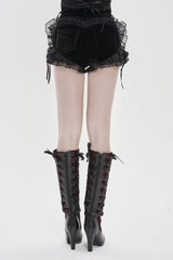 Black Embroidered Lace Floral Mesh Women's Punk Shorts - Product - 1