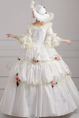 White Court Style High Waisted Flowers Victorian Lolita Prom Dress - Product - 4