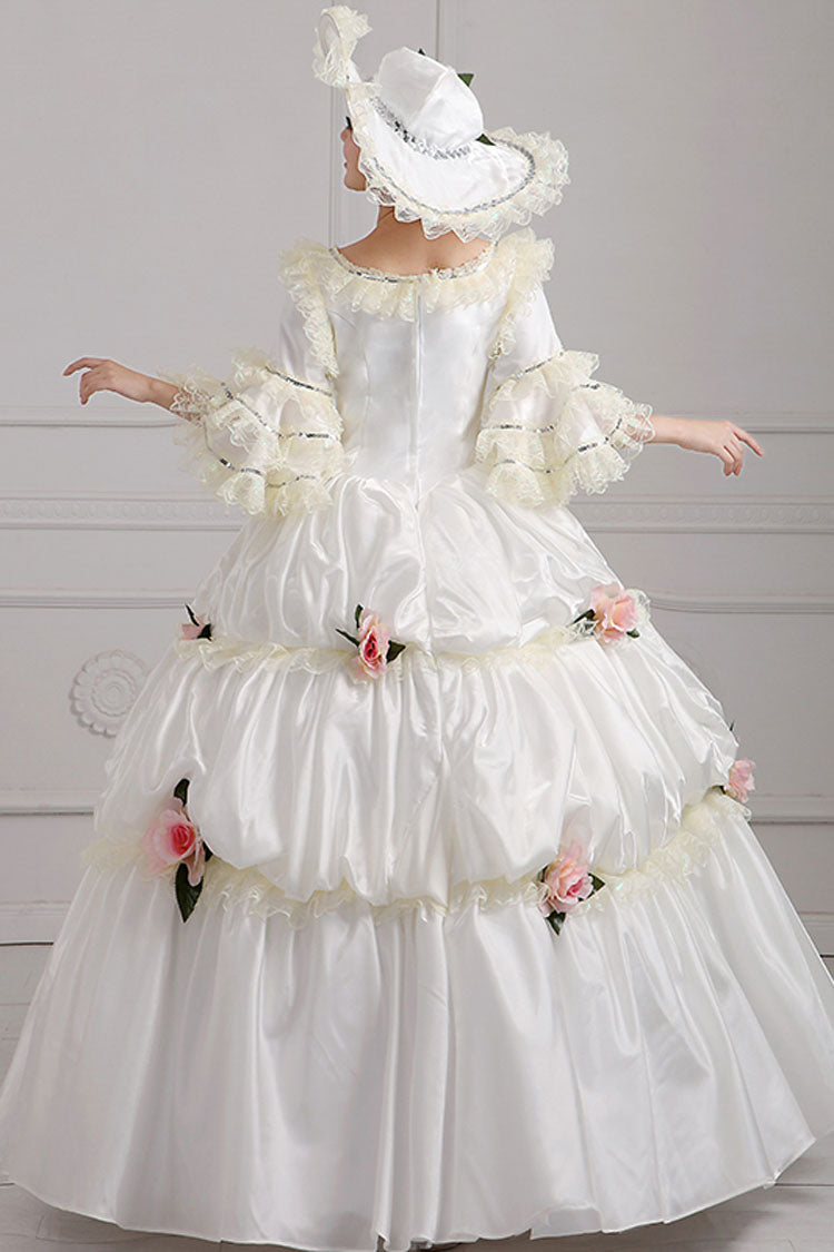 White Court Style High Waisted Flowers Victorian Lolita Prom Dress - Product - 4